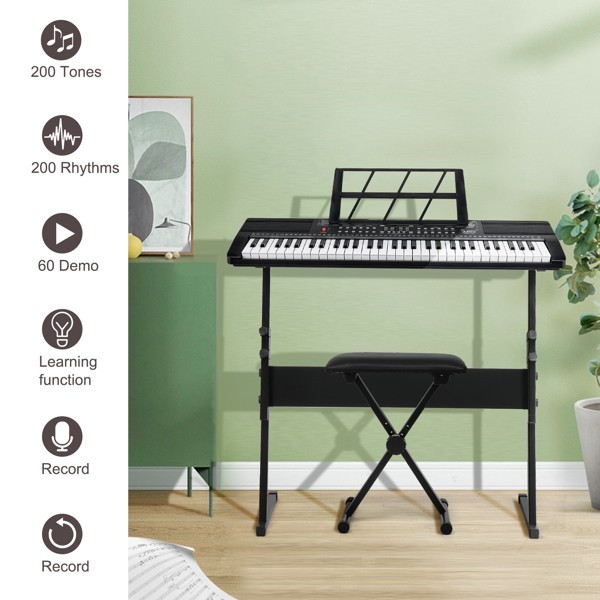 61-key electronic keyboard + stand + stool set, black