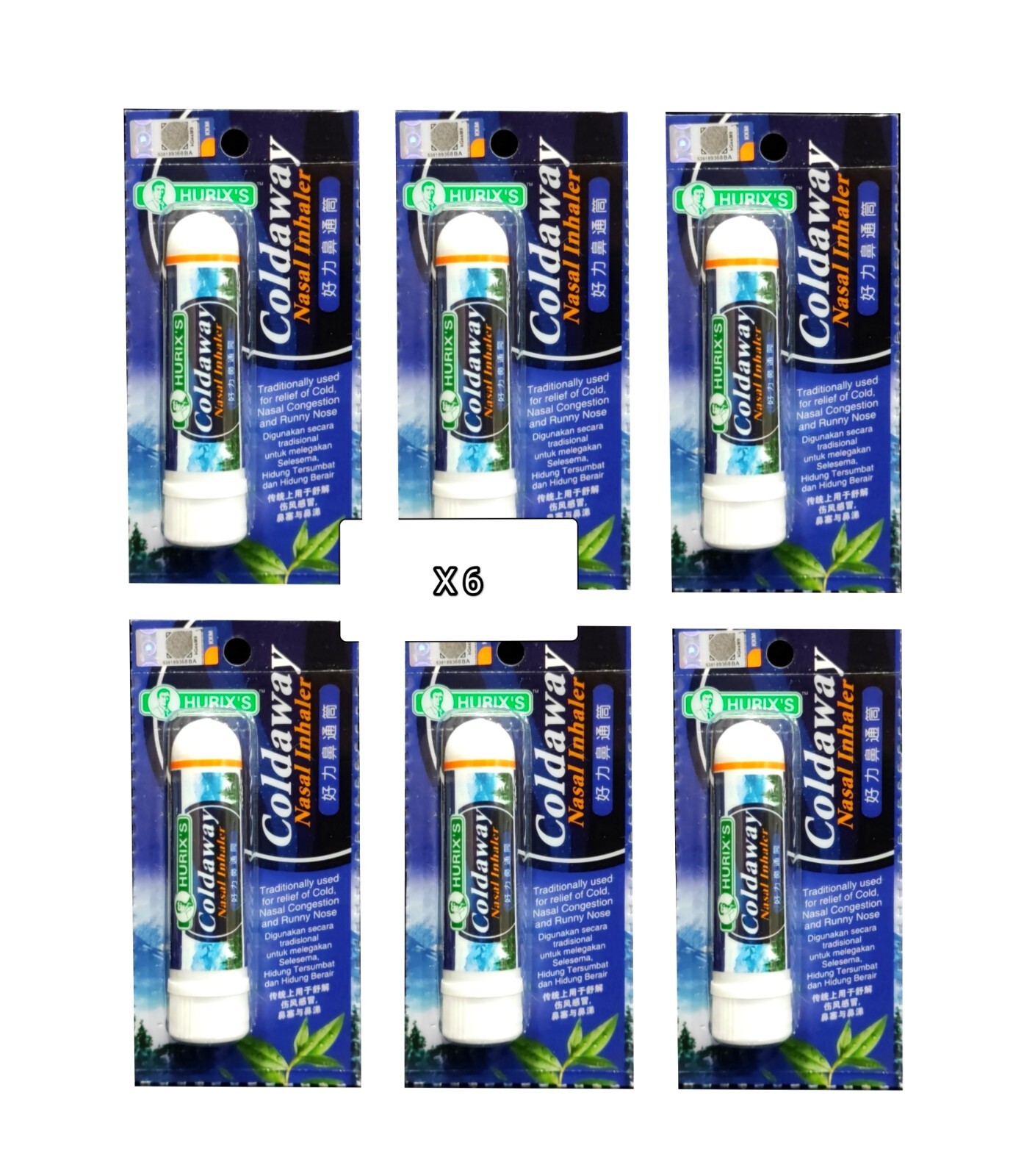 Traditional 6X Hurix's Coolaway Nasal Inhaler , Freshen-up , Relief of cool