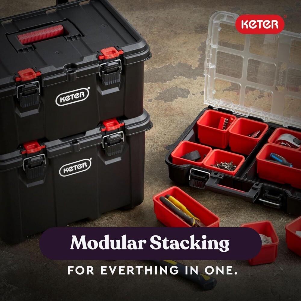 Keter Stack-n-Roll Modular Tools Organizer for Garage Storage and DIY, NEW..