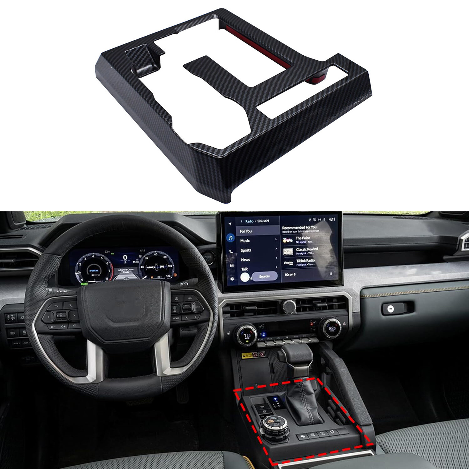 For 2024-2025 Toyota Tacoma Carbon Fiber Gear Shift Panel Cover Trim Accessories