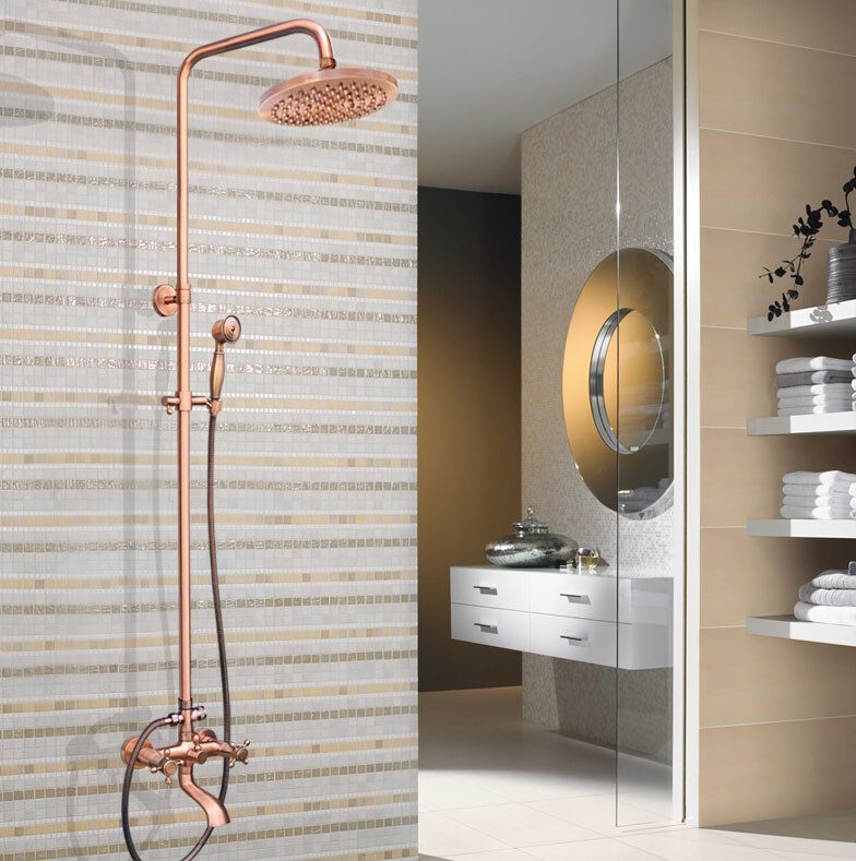 Antique Red Copper Rainfall Bathroom Rain Shower Faucet Set Tub Mixer Tap 2rg513