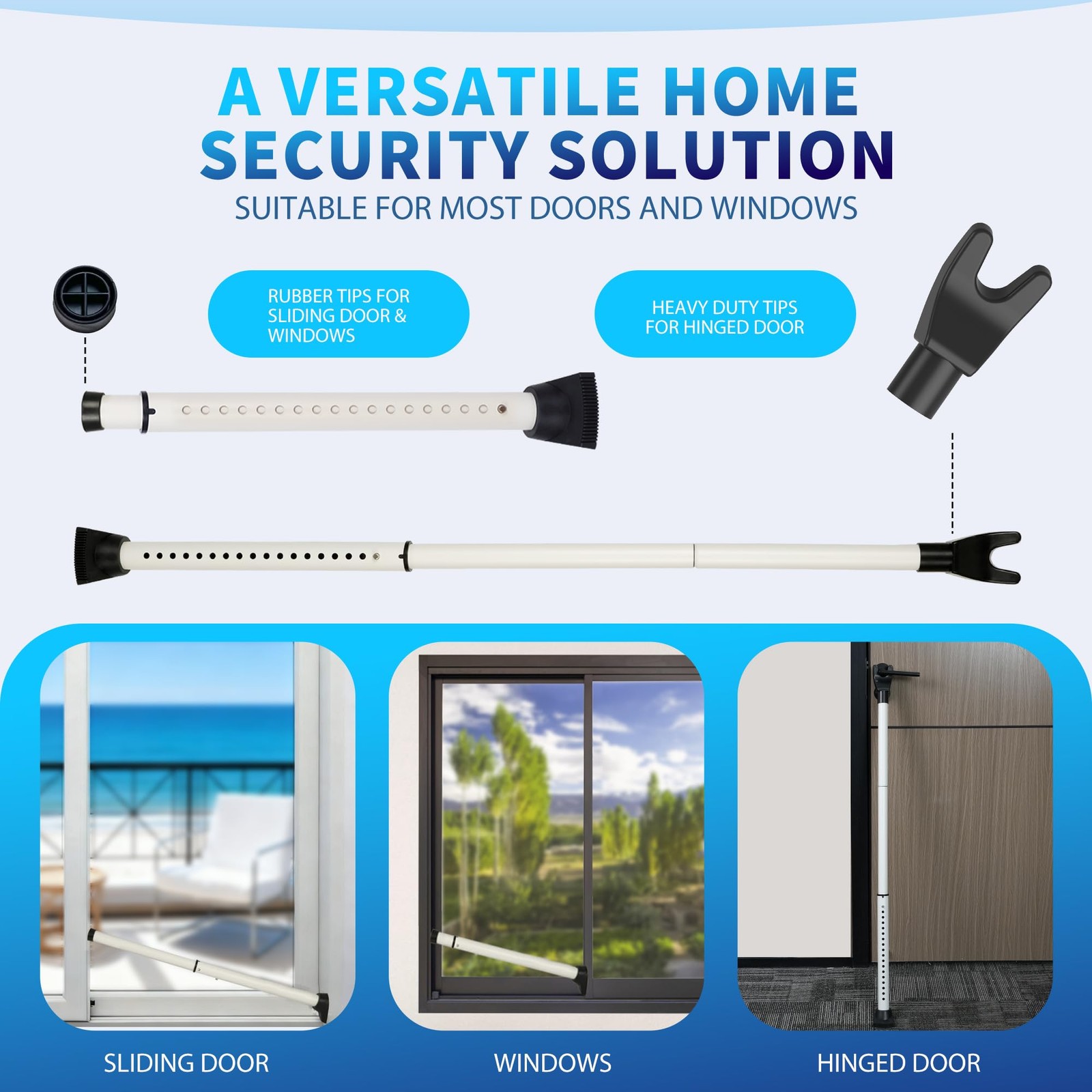 2025 Upgraded 2-in-1 Door Security Bar & Sliding Windows 2 Pack, White