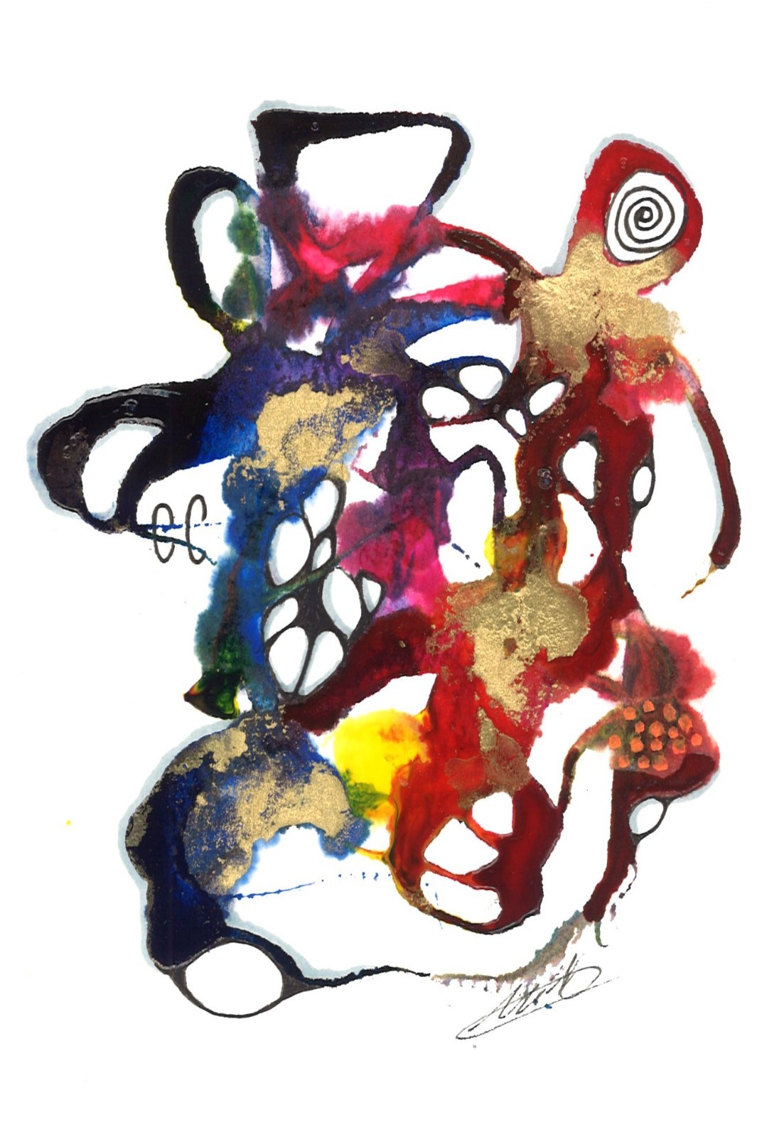 Signed original | mixed media ink drawings | watercolor paper | metallic | Mitak