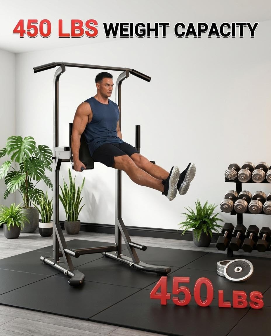 Multi-Function Power Tower Pull Up Bar Station with Backrest Adjustable Height