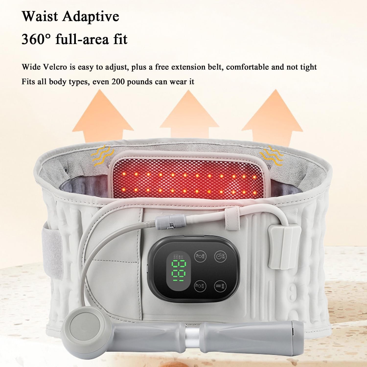 Lumbar Massage Belt With Red Light Heating Decompression Relieve Lower Back Pain