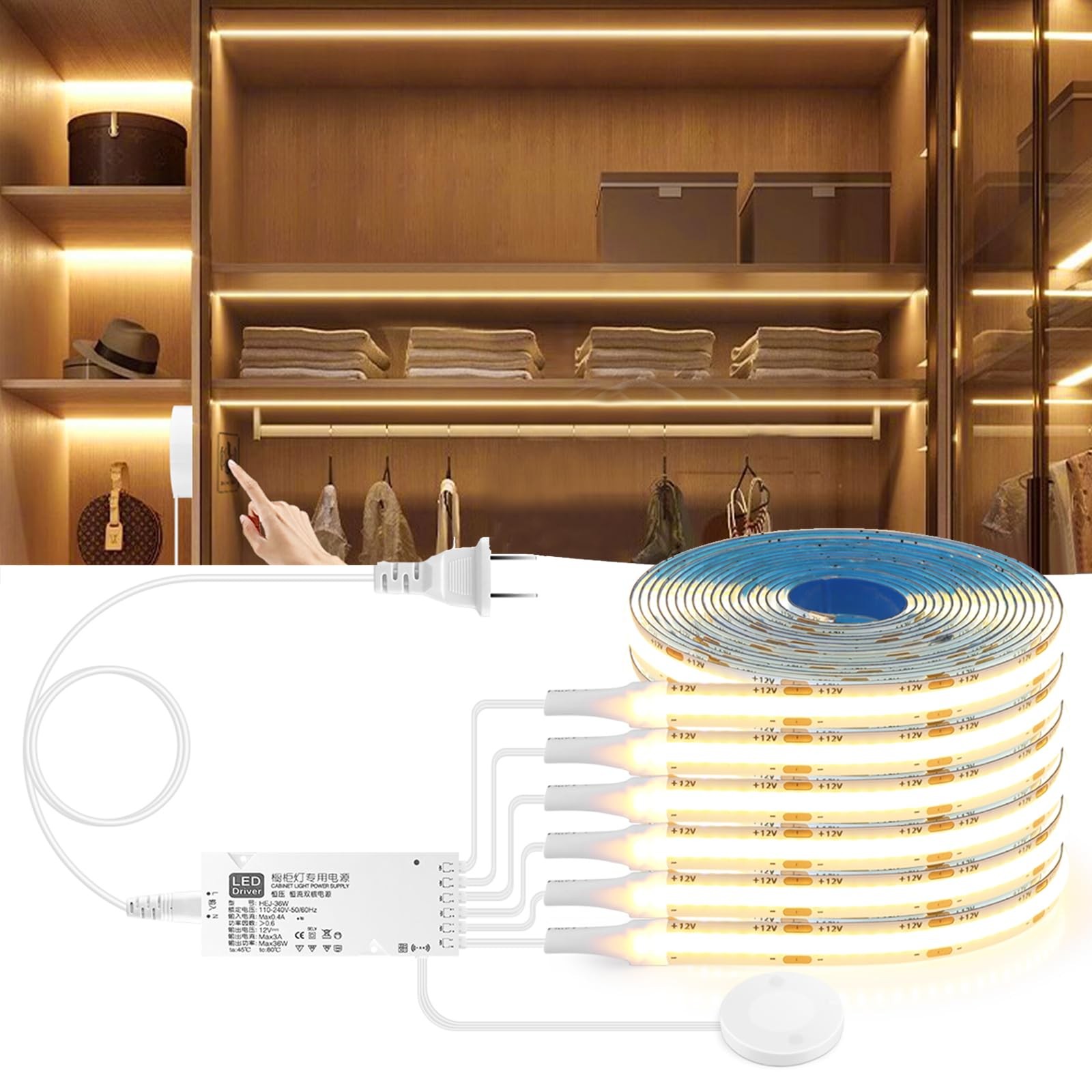 Led under cabinet lighting kit 6pcs 12v cob strip lights with 36w adapter