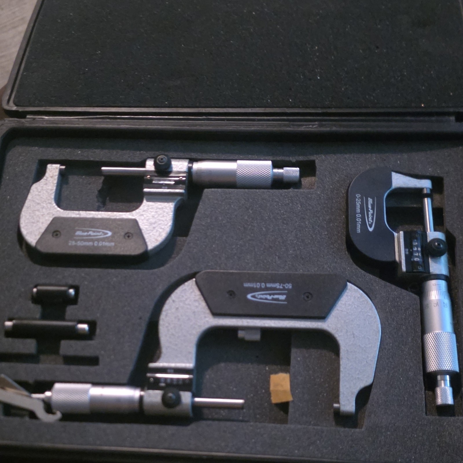 Blue Point Outside Micrometer Set 0-75mm MIC103MB Mechanical 0.01mm Resolution
