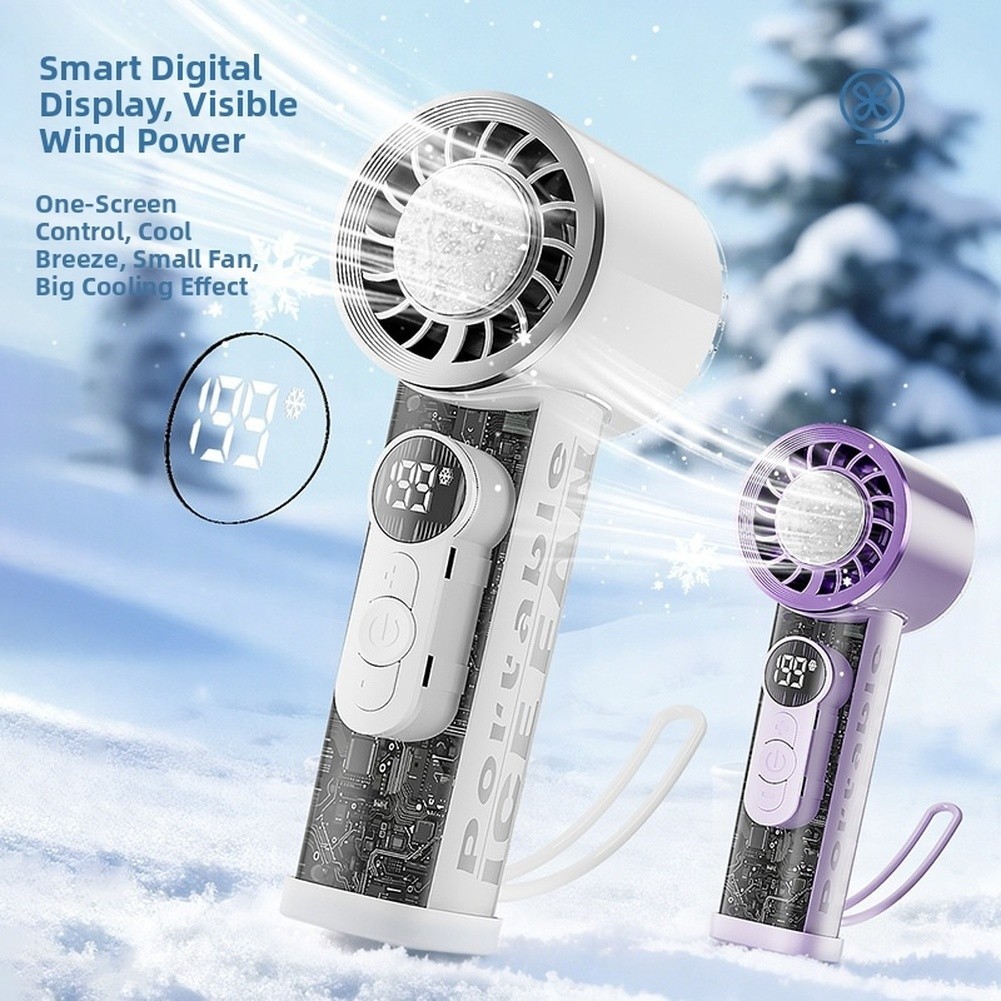 USB Rechargeable Handheld Ice Pack Fan Digital Display 6 Portable Cooling