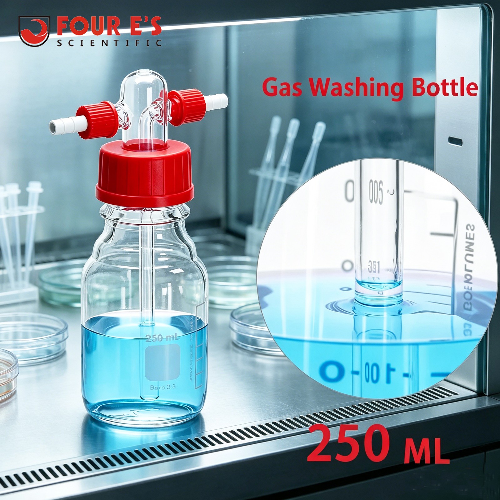 250mL Lab Gas Washing Lab Buffer Bottle Glass Vacuum Wash GL45 Bottle Glass