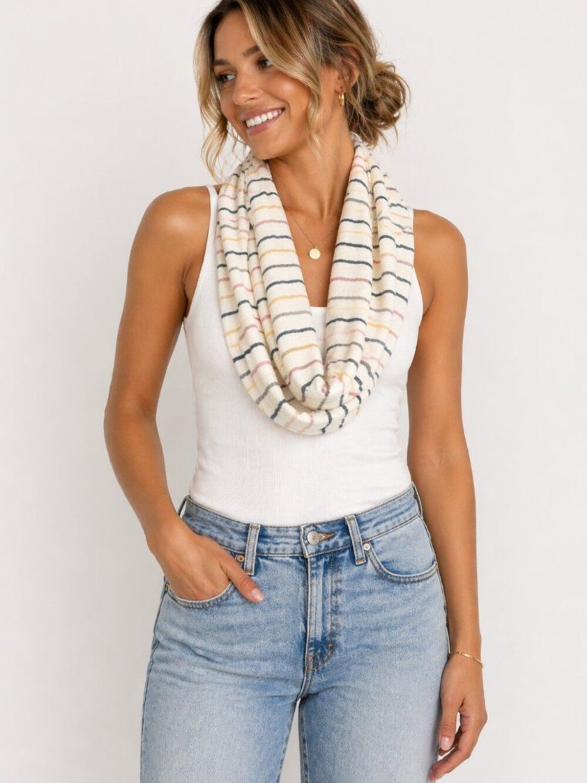 J. Jill NWT Striped Infinity Scarf Rayon Wool Blend Lightweight Loop One Size