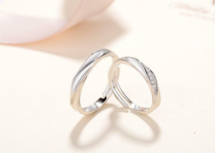 Love Twist Silver Pave Cubic Zirconia Adjustable Couple Pair Promise Ring R24