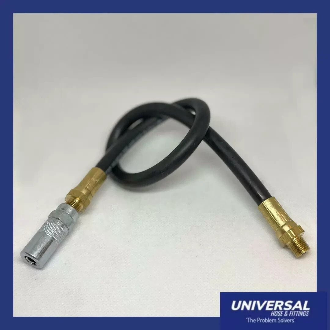 36" GREASE GUN RUBBER HD WHIP HOSE WITH 1/8" LINCOLN GREASE COUPLER MADE IN USA