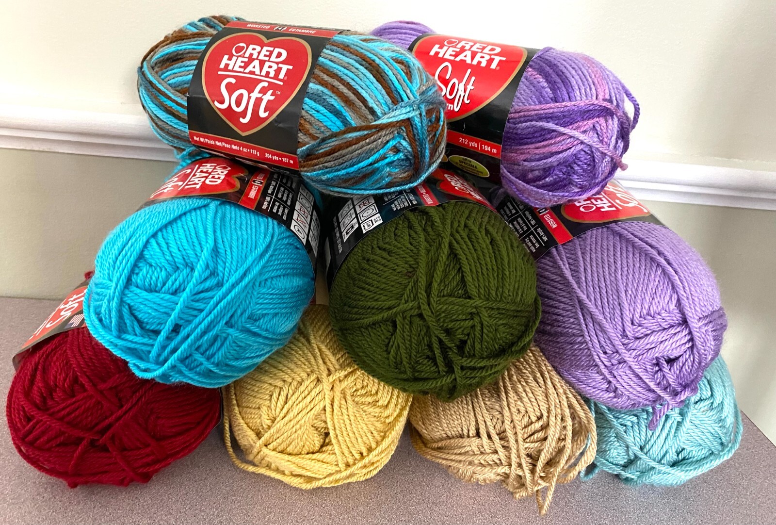 Lot of 2 Red Heart SOFT YARN #4 Medium Worsted Solid Variegated Acrylic Assorted
