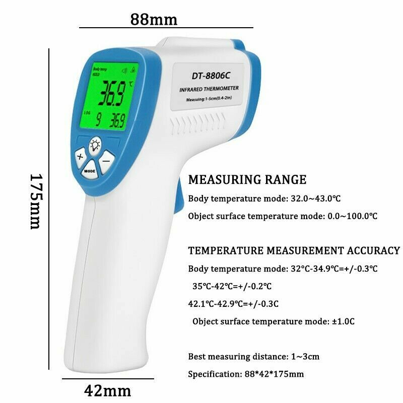 Non-Contact Thermometer Digital LCD Infrared Forehead Baby Adult Temperature Gun