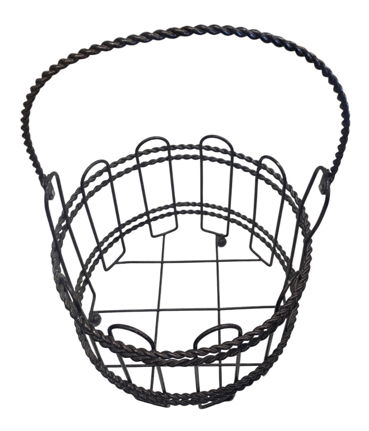 Rustic Twisted Metal Wire Basket With Handle For Storage Or Decor