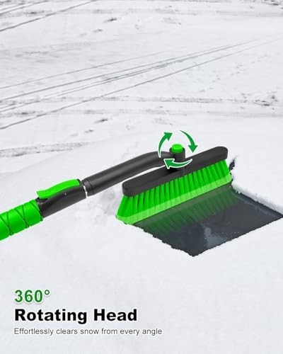 33" Extendable Ice Scraper & Snow Brush for Car Windshield - Foam Grip, Green