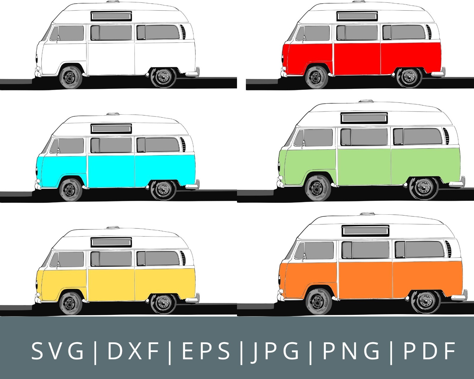 6 Retro Camper Van SVG files for Cricut, Hippie Van SVG bundle, Yellow, Green