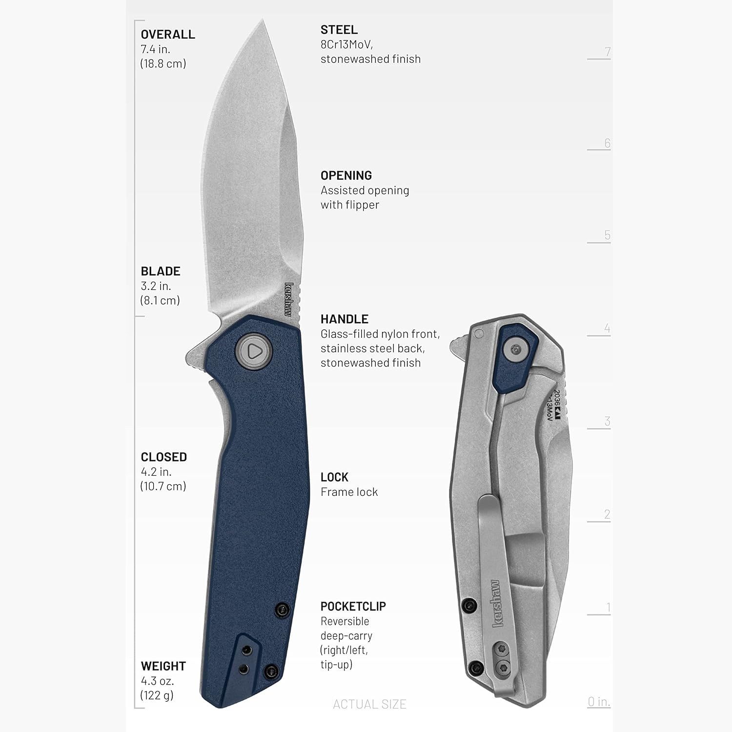 KERSHAW - LUCID Spring Assist Frame-Lock Speedsafe flipper knife Blue GFN 2036