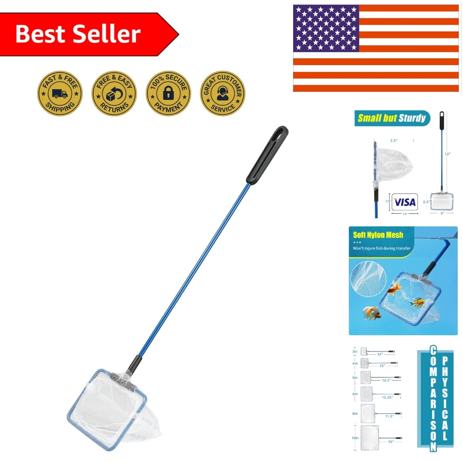 Delicate Fish-Friendly Nylon Cleaning Net - 3-Inch Skimmer for Ponds & Pools 12"
