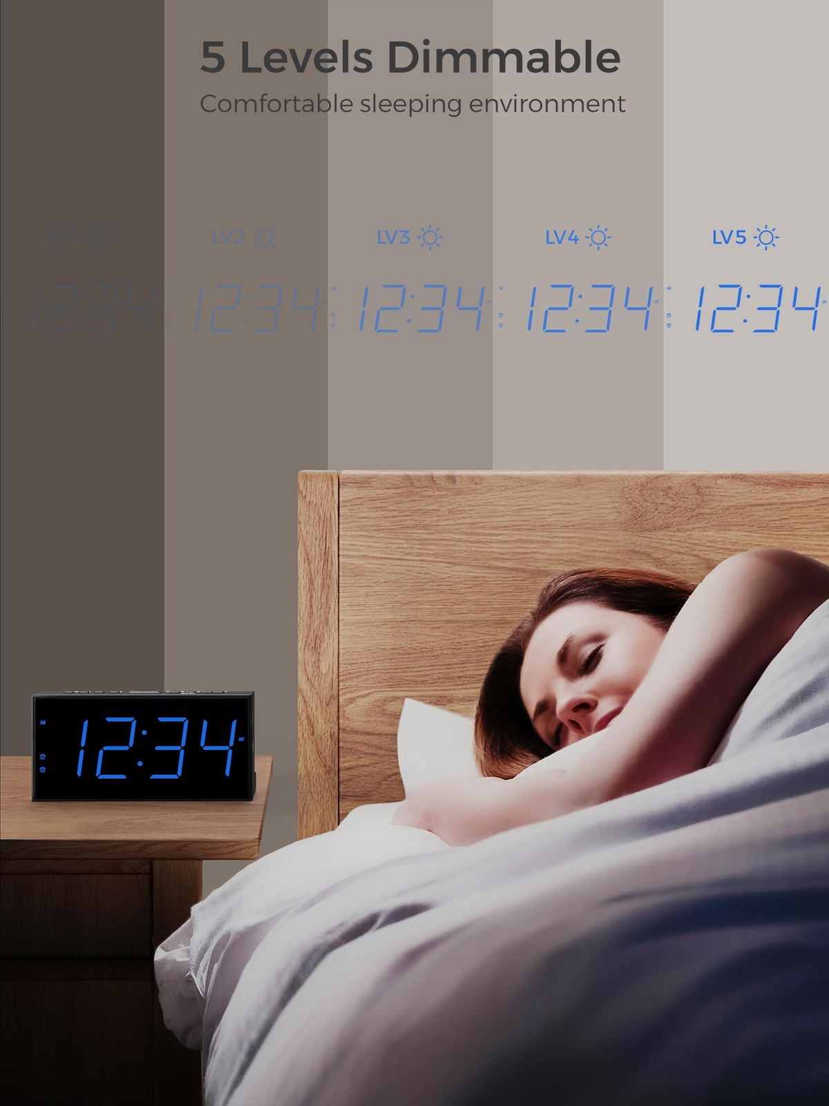 Large Display Alarm Clock for Bedroom, Easy to Read With Basic Digits, Blue