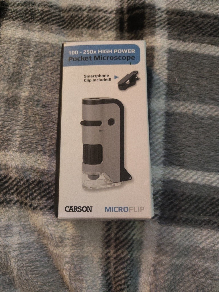 Carson MicroFlip 100x-250x LED/UV Pocket Microscope w/Smartphone Adapter MP-250
