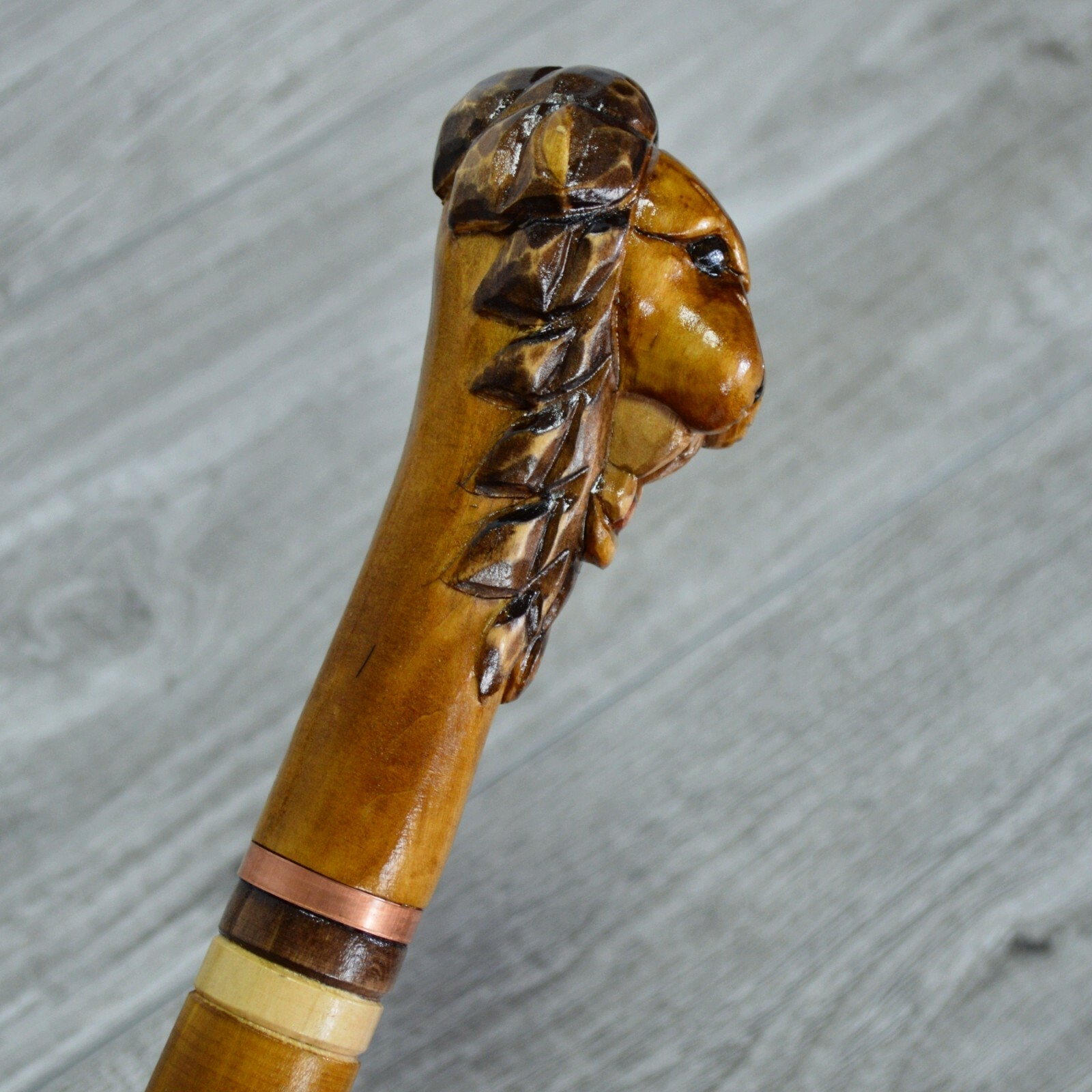 Cane Walking Stick Wooden carved Handmade - Lion Head