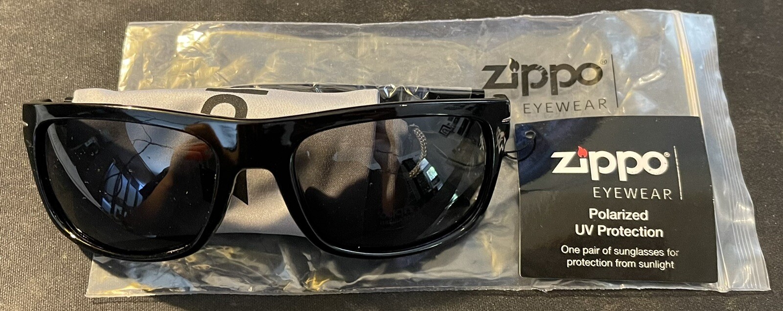 zippo sunglasses pair round black color design with Zippo Cloth Pouch