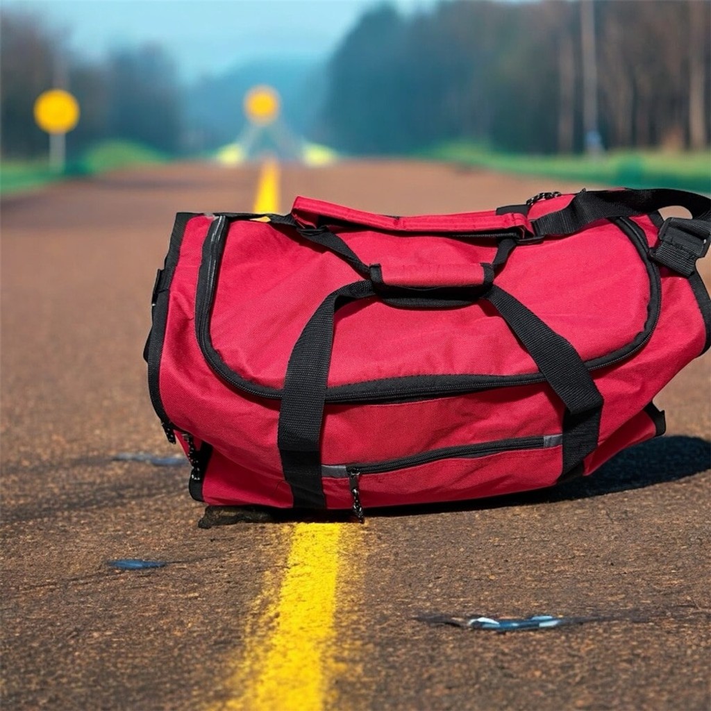 Red & Black Large Duffel Bag | Travel Gym Sports Bag w/ Shoulder Strap