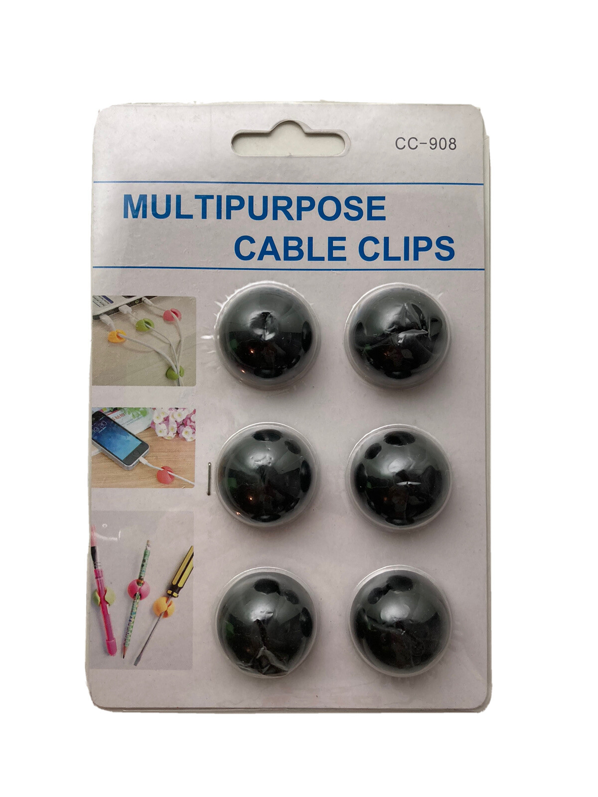 Multi-purpose Cable Clips CC-908 Adhesive Back 6pcs Black