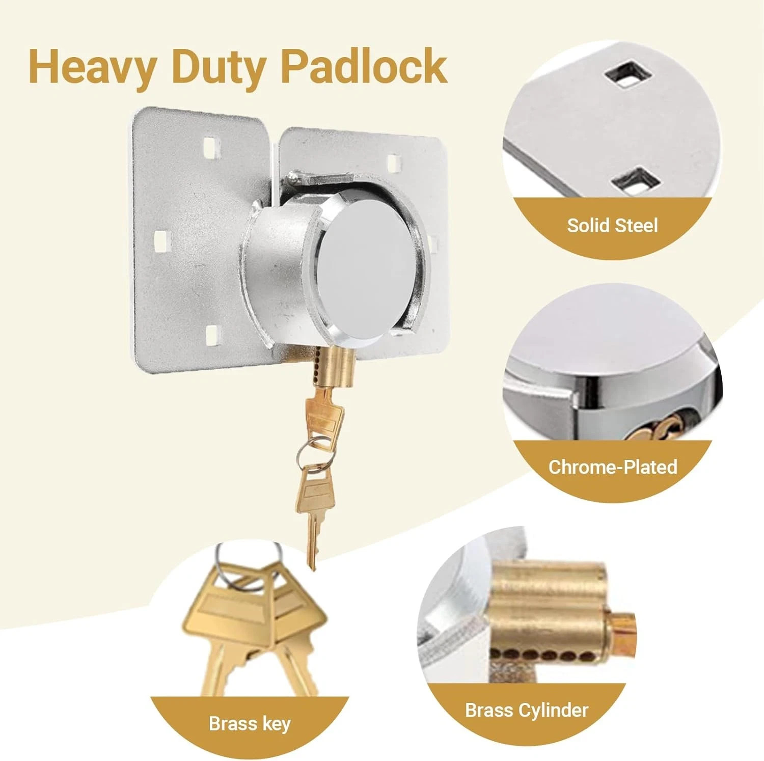 2 Pack Van Door Padlock Keyed Alike Heavy Duty Solid Steel Hasp 73MM Garage Shed