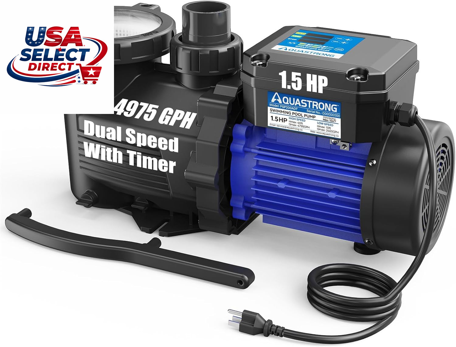 Dual Speed Pool Pump with Timer High Flow Self Priming 1.5HP