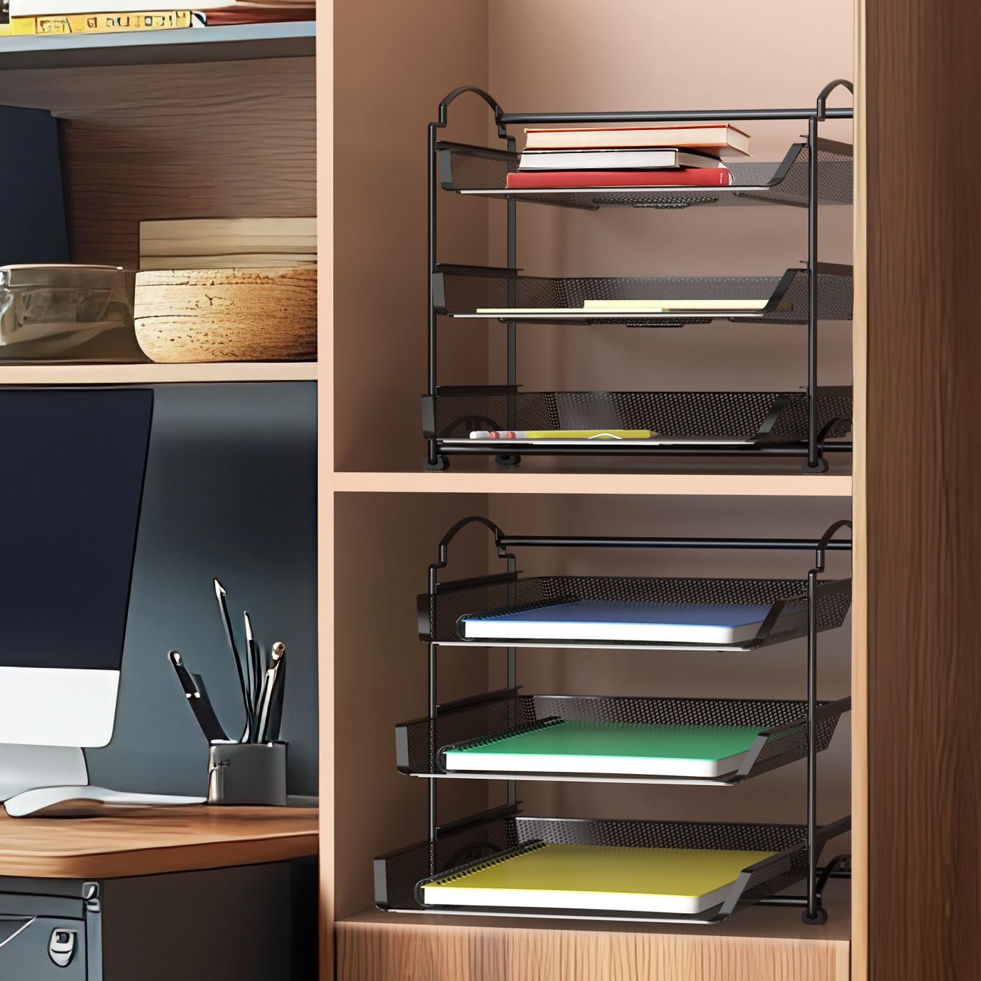 3-Tier Stackable and Sliding Desktop Document Letter Tray Organizer, Black
