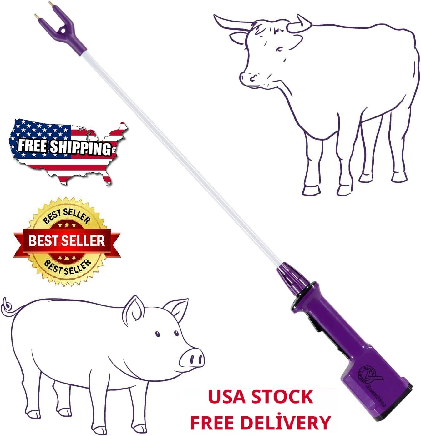 Purple Rechargeable Livestock Prod Waterproof Cattle Prod Hot Shot Felixible
