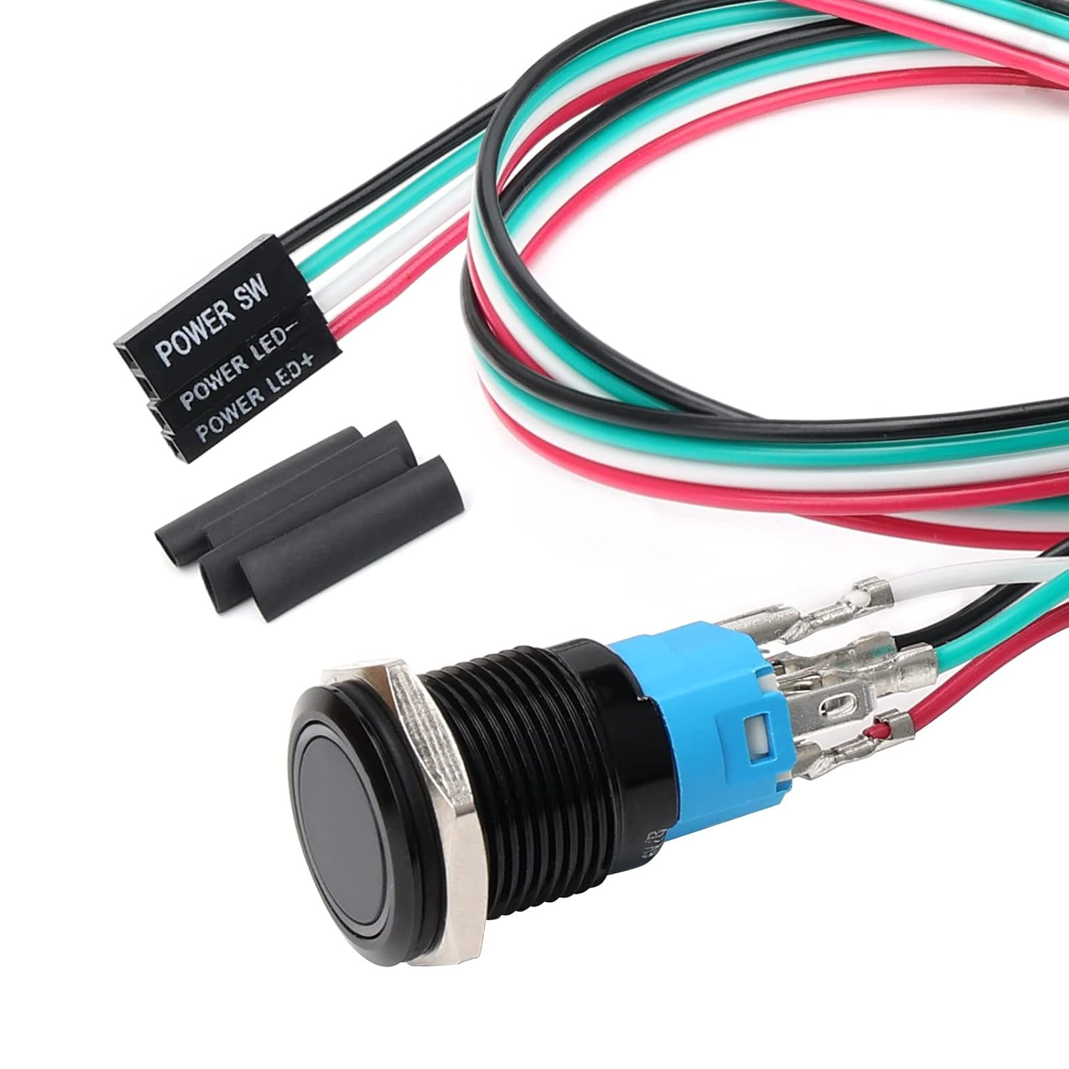 16Mm Computer Case DIY Boot Reset Button, Metal Momentary Switch, Blue LED Light
