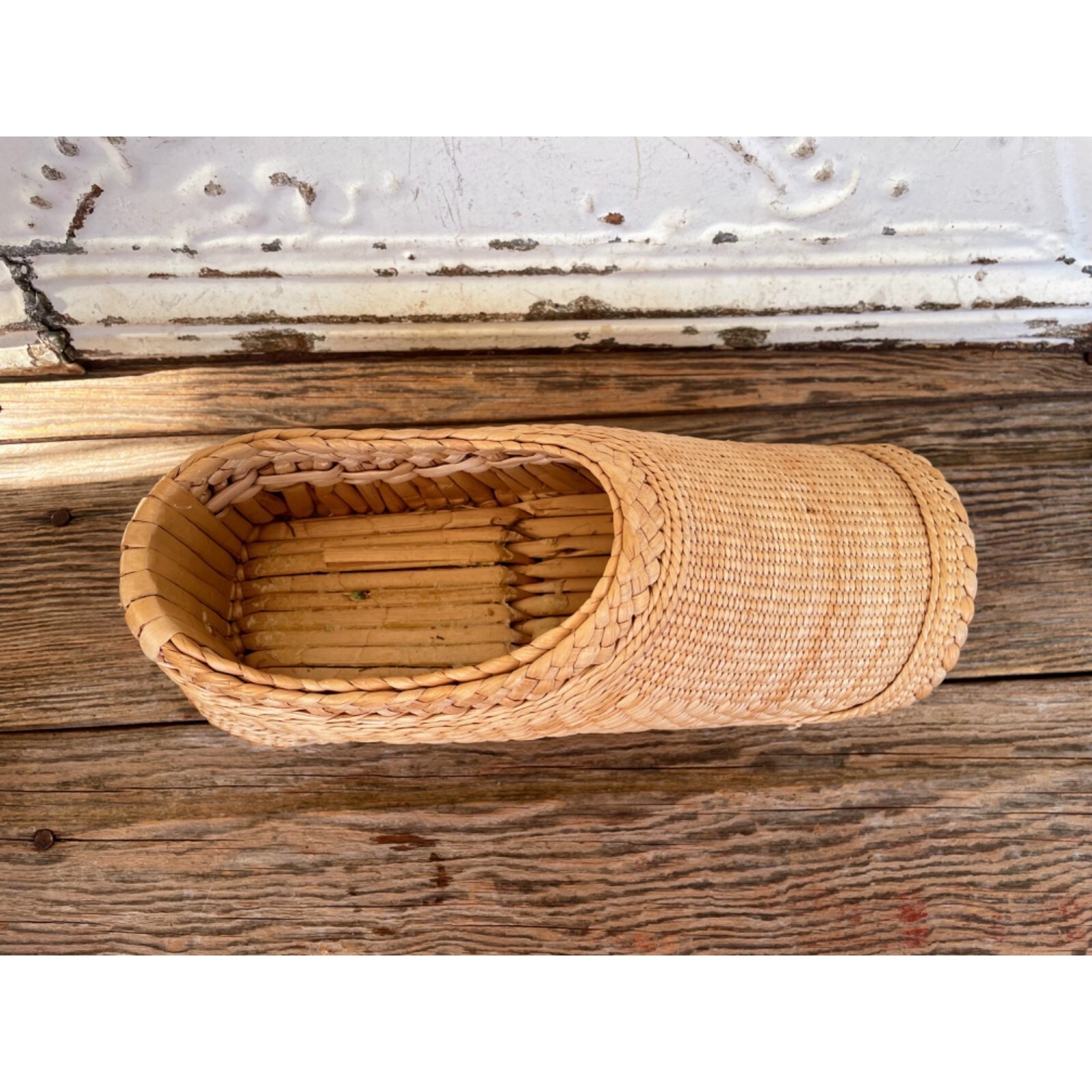 Vintage 1970s Woven Grass Shoe Planter Boho