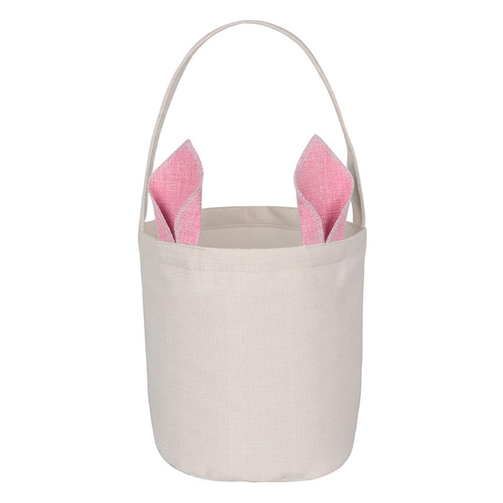 Easter Bunny Basket Canvas Cotton Easter Eggs Basket with Fluffy Ears for Eas...