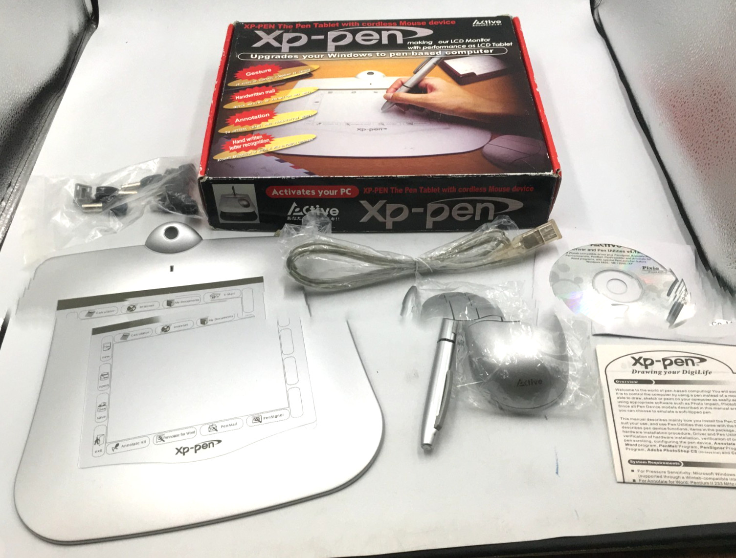 Vtg NOS P-Active XP-Pen Graphic Pen Tablet + Cordless Mouse Stylus XP-5550A PC