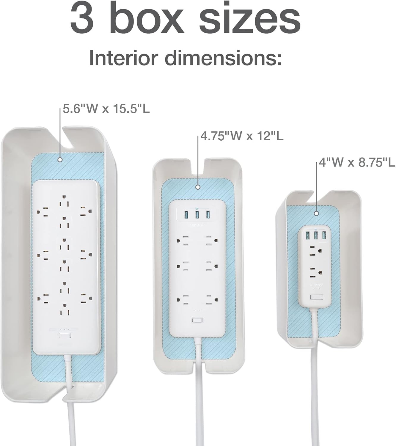 Oxford Cable Management Boxes, 3 Pack, Small, Medium, Large, 15 Cable Ties (Hook