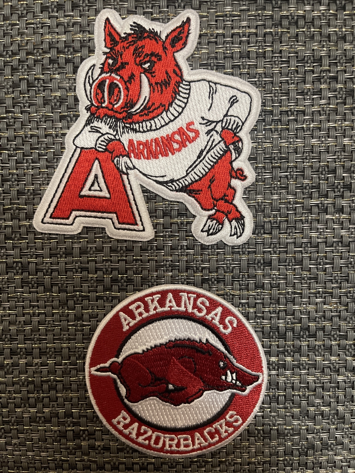 (2) Arkansas Razorbacks HOGS RARE  Iron-On Patches patch lot  3" X 2.5 & 2.5”