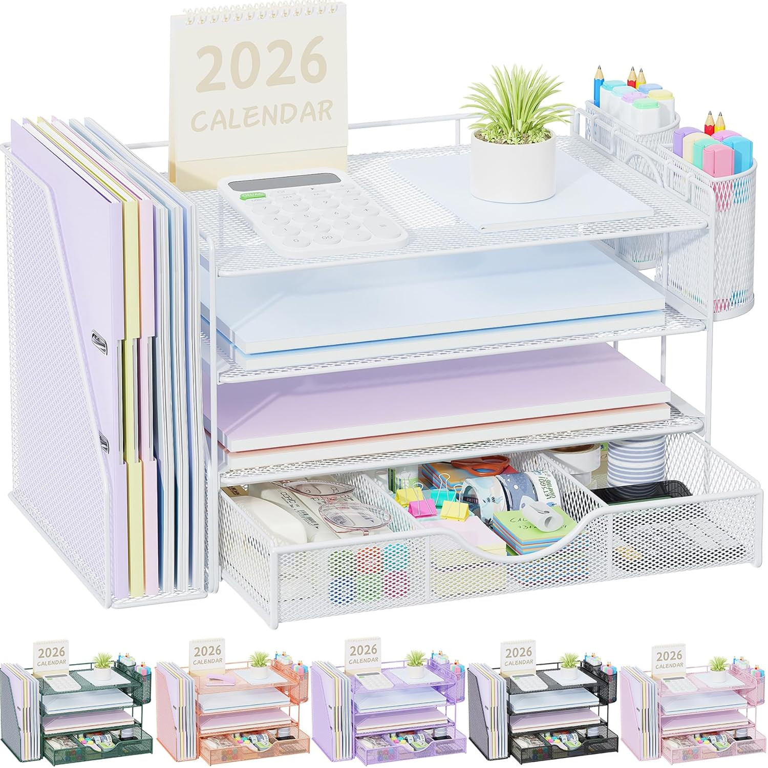 Desk Organizers and Accessories with File Holder, 4-Tier Desk Accessories & Work