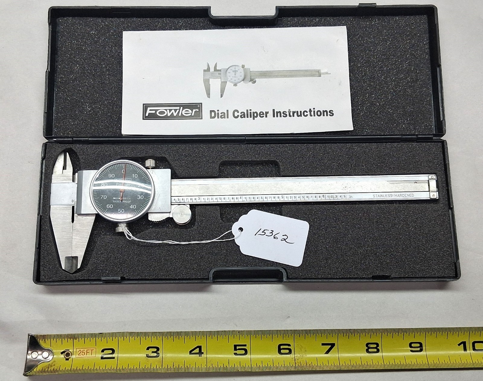 Fowler 0 - 6" Machinists Dial Caliper .001" Stainless & Hardened, with case, USA