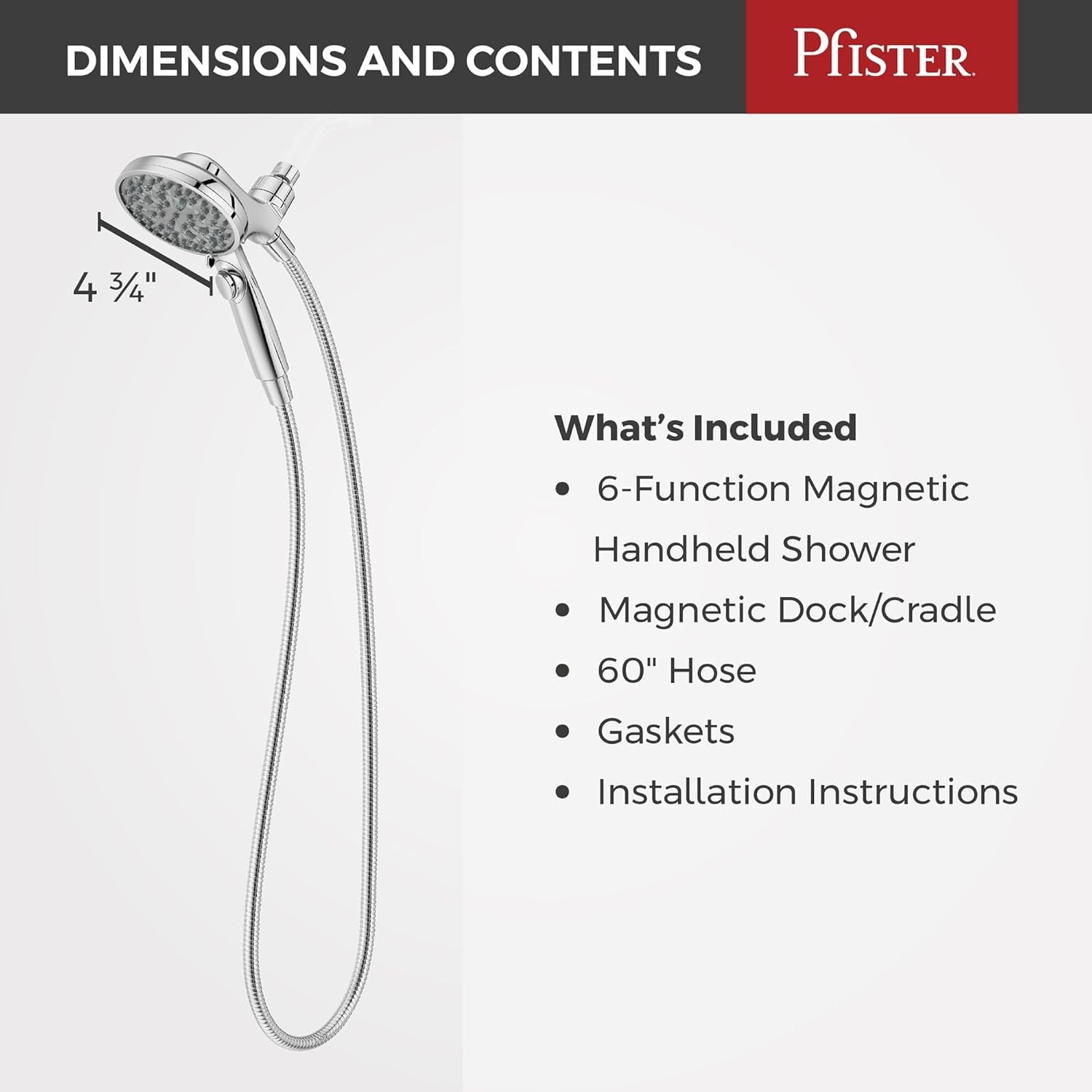 HydroFuse Handheld Shower Head with Magnetic Docking 6-Function High Pressure