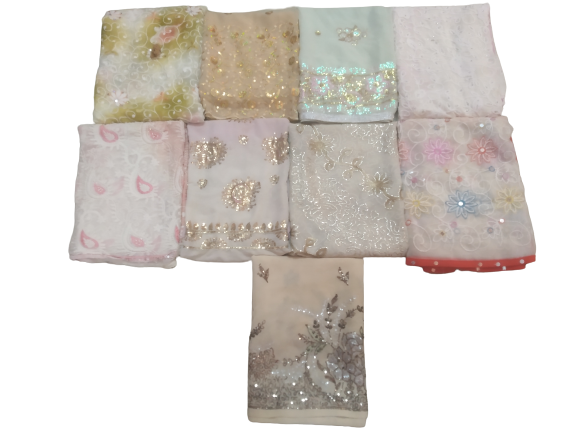 Antique Lot of 10 Indian Wedding Dupatta Golden Sequins Scarf Beaded Georgette L