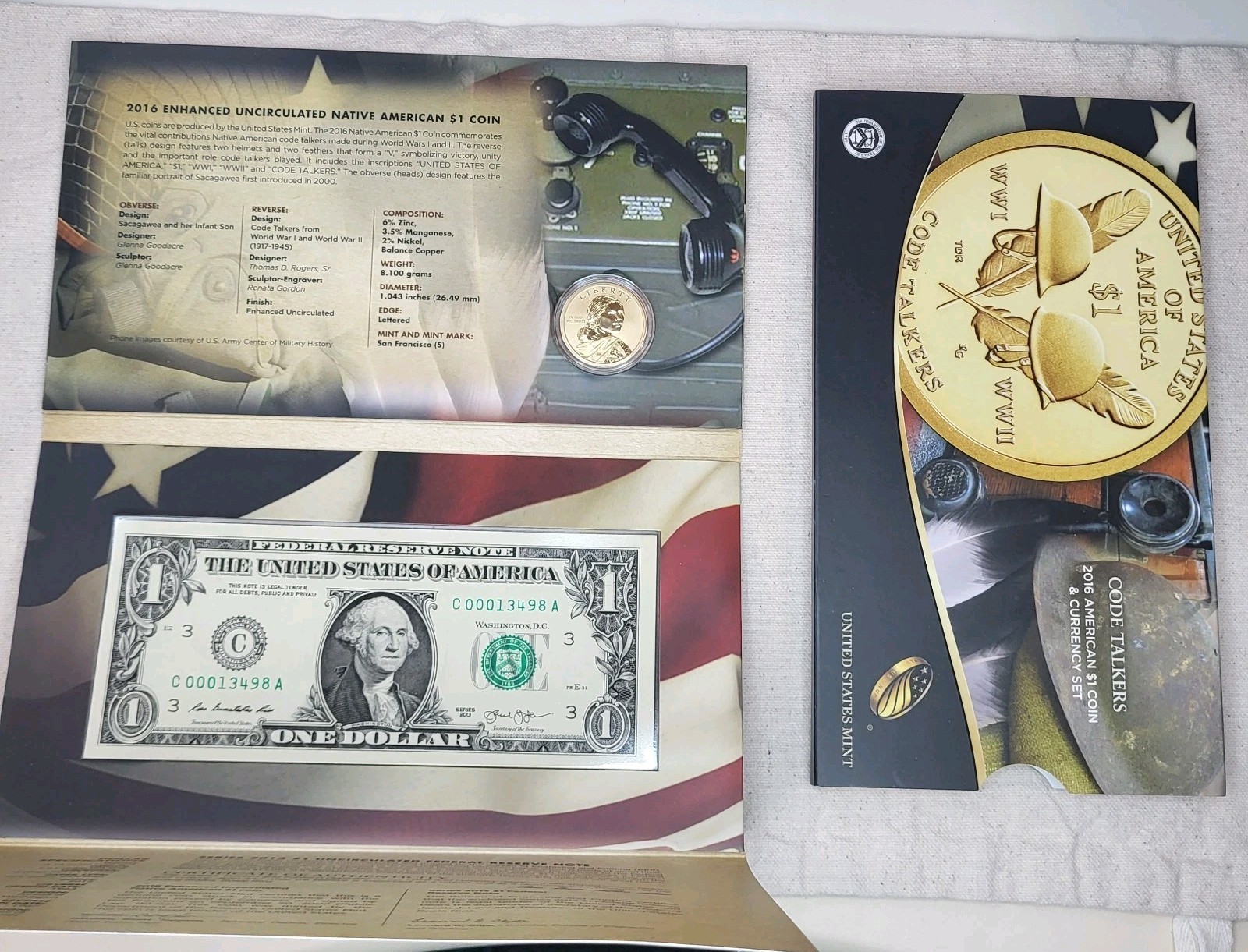 2016 Native American Coin & Currency Set $1 Note Dollar Code Talkers OGP COA