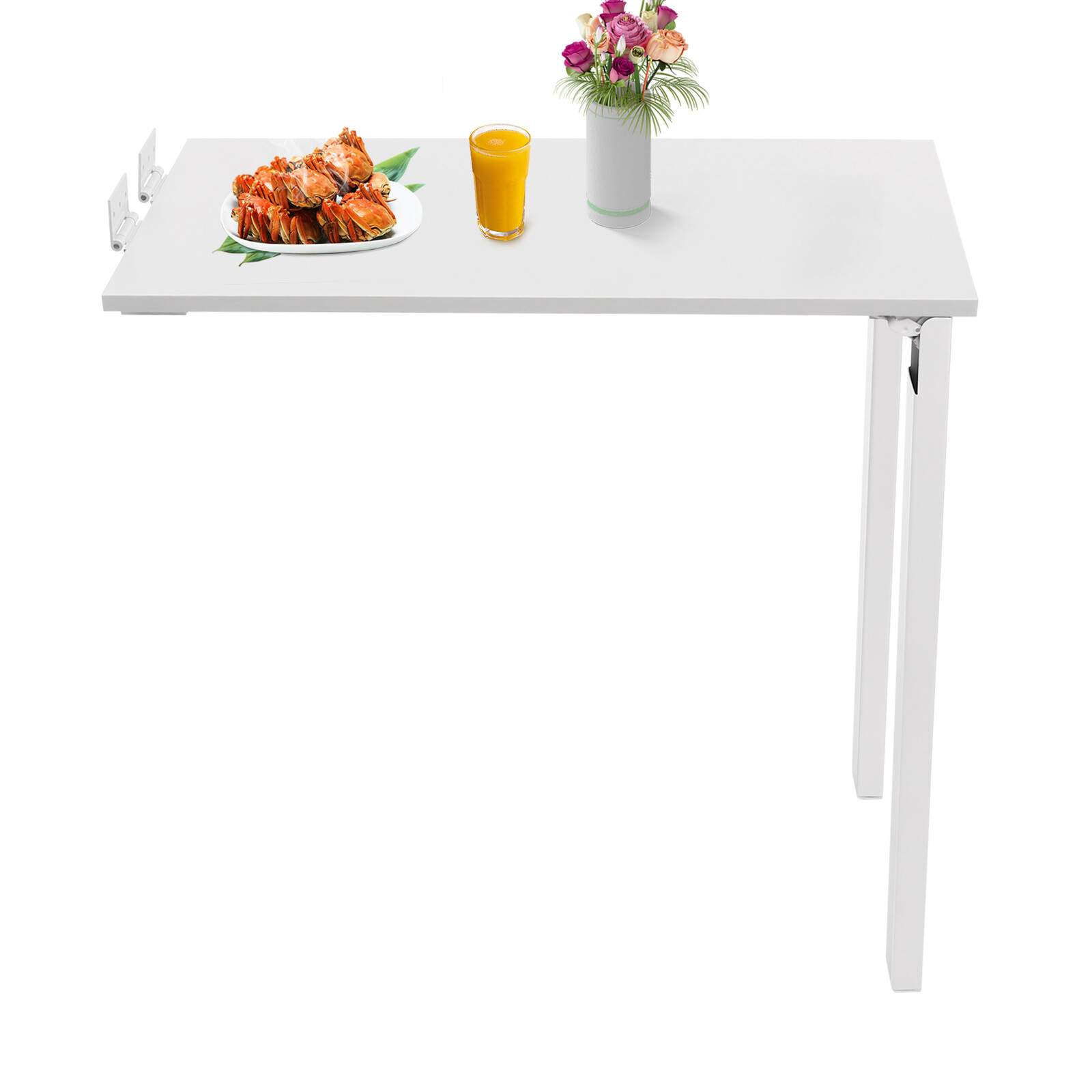 New L-Shape Modern Wall Mounted Foldable Table Wood Folding Dining Table White