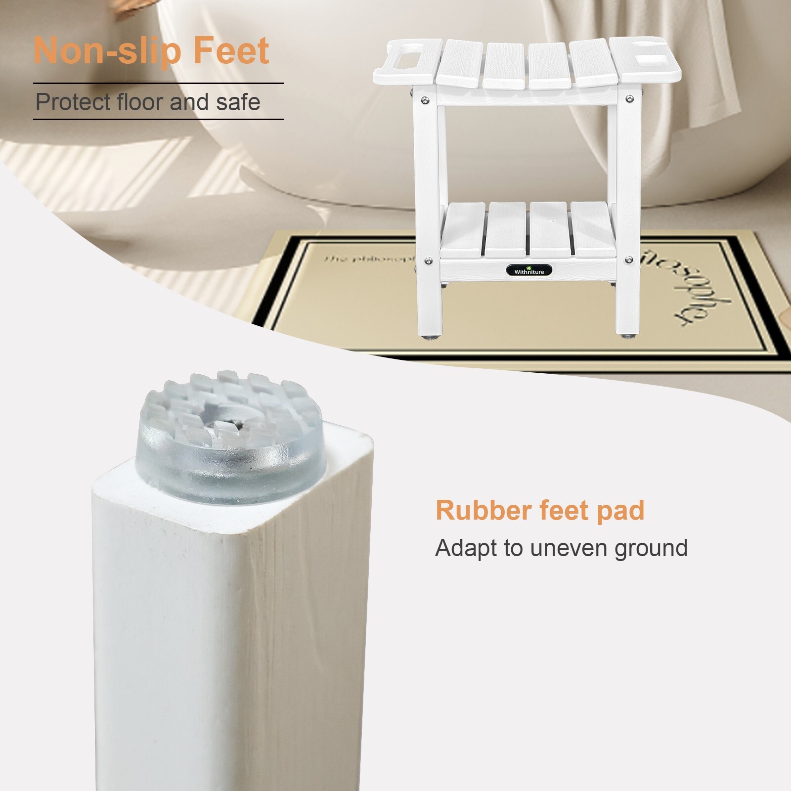 HDPE Shower Bench Inside Shower Stool with Space-Efficient Storage Shelf