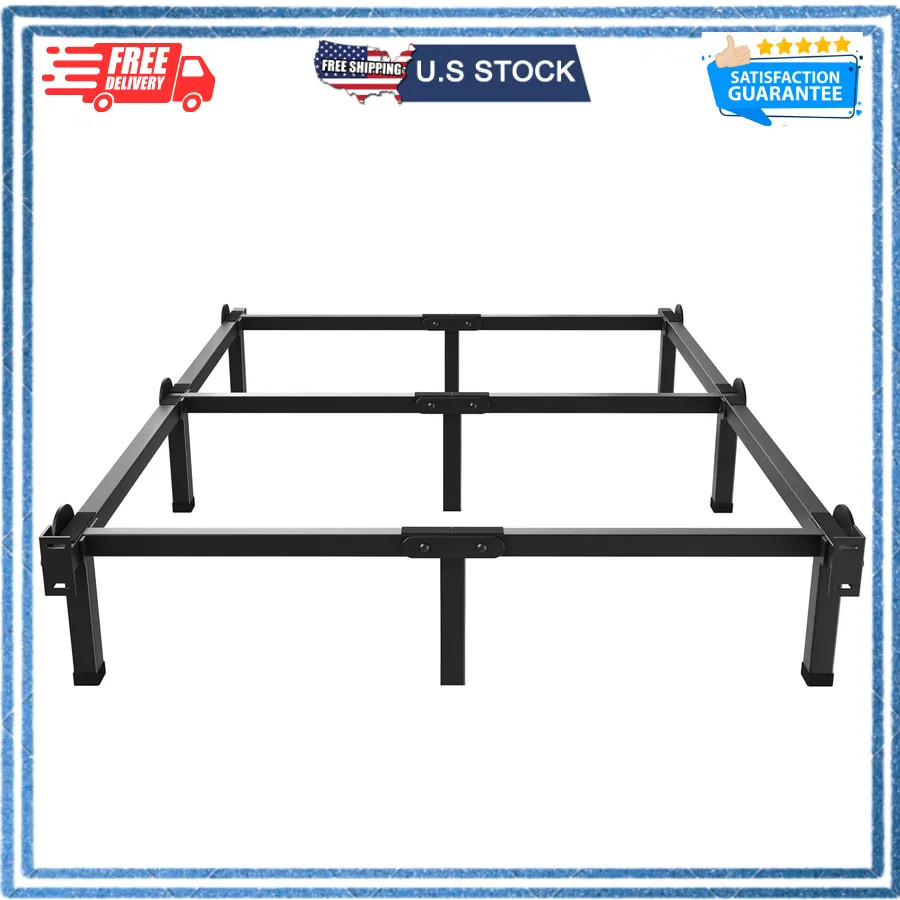 Superay Queen Size Metal Bed Frame 9 Leg 8 Inch Support Base Black Easy Assembly