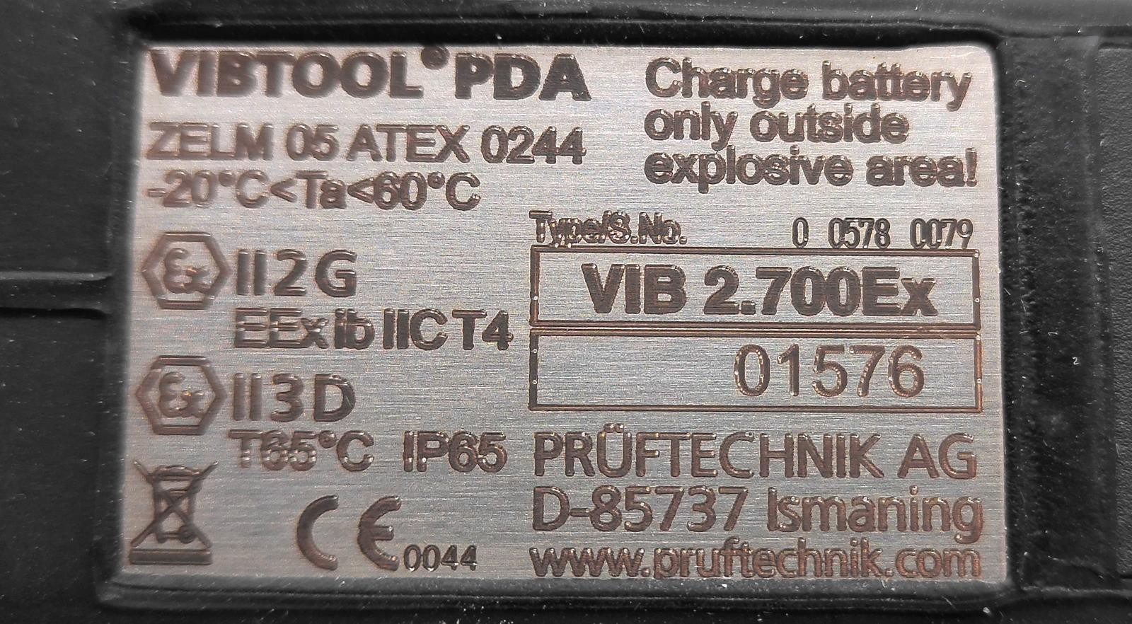 PRUFTECHNIK VIBTOOL PDA VIB 2.700EX MACHINE DIAGNOSTICS DATA COLLECTION