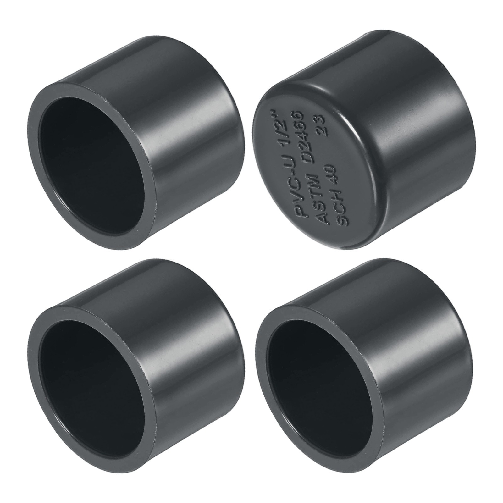 4-Pack 1/2 Inch PVC Pipe End Cap Fitting for Plumbing/Garden [SCH40, Gray]