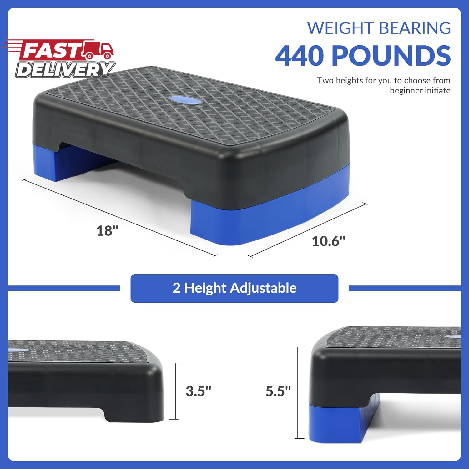 Fitvids 18" Aerobic Step Platform, Workout Stepper with Adjustable 2 Stackable R